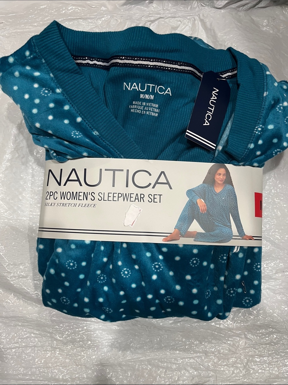 Nautica Ladies' 2-piece Pajamas Set - Blue with White Polka Dots - M - NEW - Picture 1 of 3